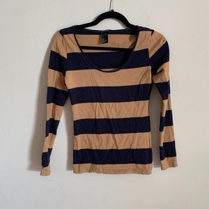 H&M Basic Navy and Beige Striped Long Sleeve
